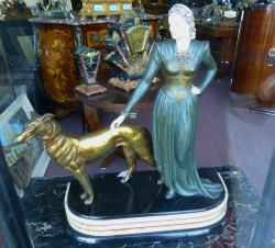 Art Deco Sculpture with Borzoi Dog