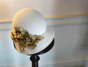 Cream Cloche with Applied Gold Flower