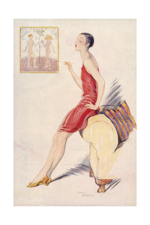 Flapper Smoking 1927 by Lewis Baumer