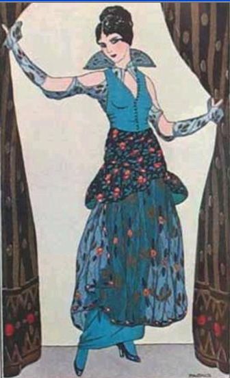George Barbier Pochoir Print Blue Dress George Barbier Pochoir Print Blue Dress