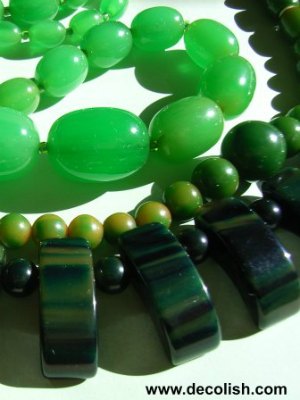 Green Bakelite Beads and Geometric Necklace
