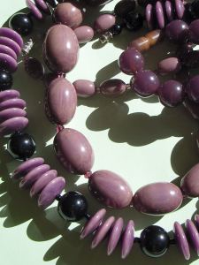 Lilac, Purple and Black Bakelite Beads