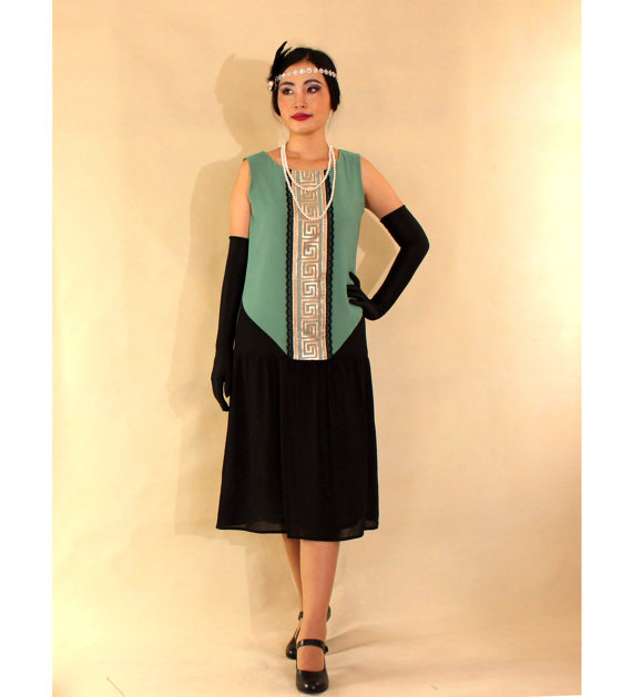 Art Deco style dress green and black