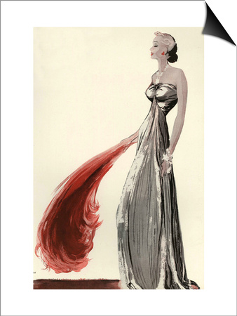 1930s Evening Dress with Halter Neck and Large Feather Fan