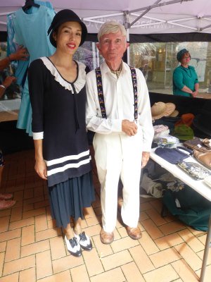 Girl in 1920s Sailor Dress and Brogues with Granddad in Braces.