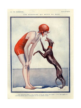 Lady in 1920s Swimwear with Greyhound
