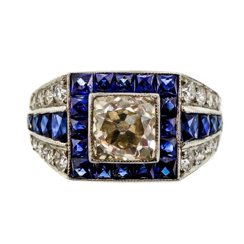 Art Deco Ring with Diamonds and Sapphires