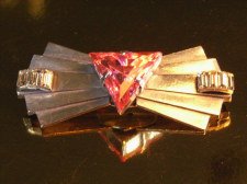 Art Deco Brooch in Steel with Pink Stone