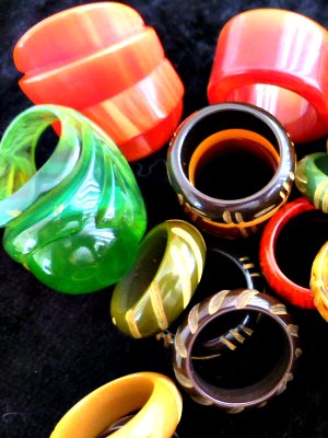 Selection of colourful Bakelite rings