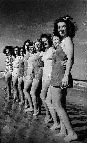 Girls in swimwear on the beach 1939