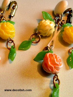Celluloid Flower and Leaf Earrings