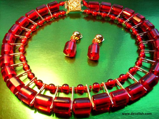 Translucent Red Bakelite Egyptian Style Collar