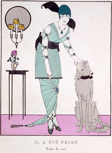 Art Deco Lady with Dog Print Gazette du Bon Ton 1914