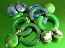 Blue Moon and Green Hoop and Clip on Earrings