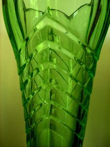 Green Depression Glass Vase - Art Deco Design