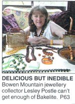 Newspaper clipping featuring Lesley Postle, Bakelite Collector