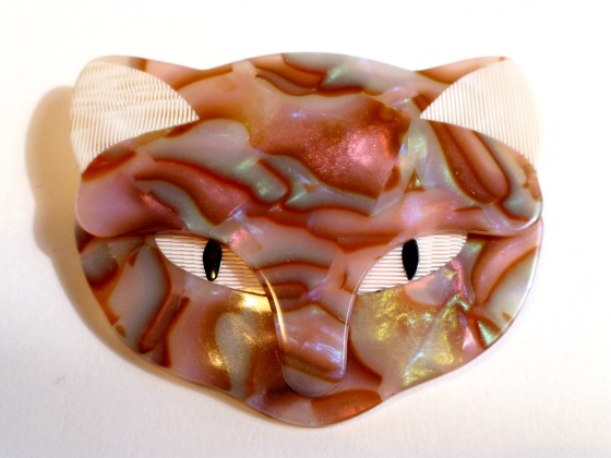 Lea Stein Pink Iridescent Cat Brooch