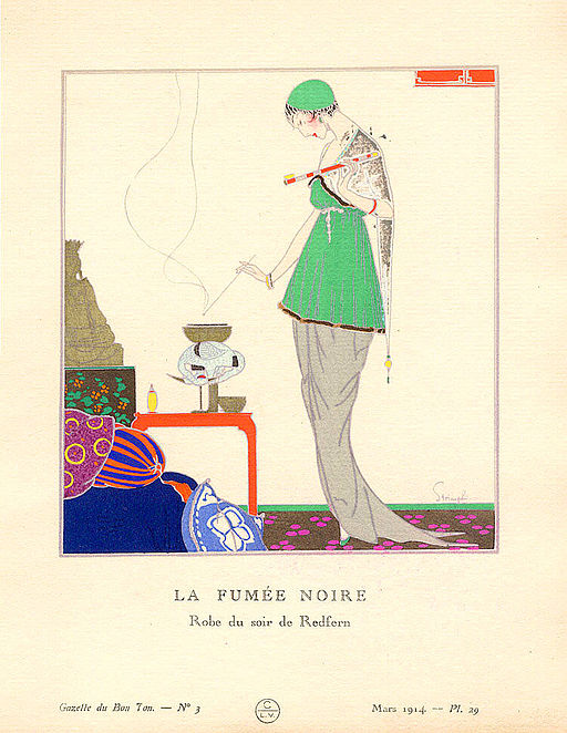 Pochoir Print of a Redfern Evening Dress in Gazette du BonTon