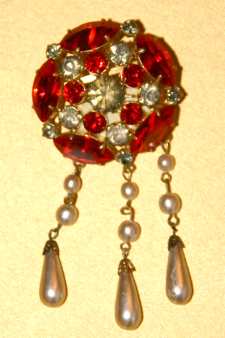 Art Deco Glass Brooch with Faux Pearl Drops