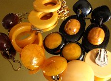 Yellow and Caramel Earrings in Bakelite