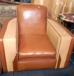 Art Deco leather armchair with two tone colours