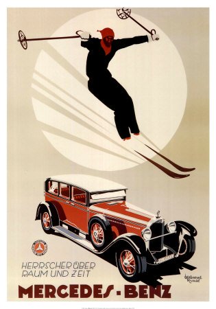 1920s Mercedes with Skier - Print by Meyer